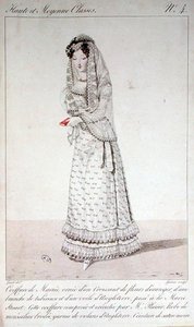 Hochzeitskleid und Frisur, Modeplatte Nr. 4 aus der Serie 