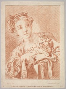 Ein junges Mädchen hält eine Katze, 1769 von Louis Marin Bonnet