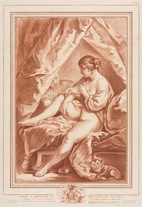 Junge Frau auf einem Bett sitzend, vor 1764