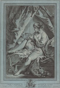Junge Frau auf einem Bett sitzend von Louis Marin Bonnet after François Boucher