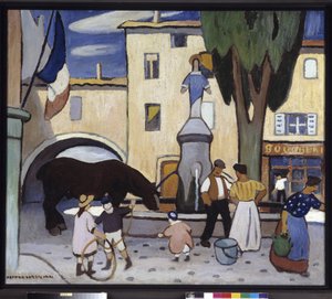 La fontaine de Trets au cheval noir, Gemälde von Louis-Mathieu Verdilhan, 20. Jahrhundert von Louis Mathieu Verdilhan