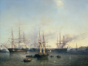 Eroberung von Palembang, Sumatra in Indonesien, durch Generalleutnant De Kock, 24. Juni 1821 von Louis Meijer (signed by artist)