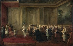 Die Aufnahme von Cornelis Hop (1685-1762) als Gesandter der Generalstaaten am Hof von Ludwig XV, 24. Juli 1719 von Louis Michel Dumesnil