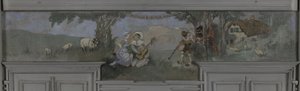 Pierrot und Colombine - Modell für das Esszimmer von Jean Coquelin, Villa Longchamp, Neuilly, ca. 1900 von Louis Morin
