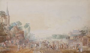 Der Herzog von Penthievre mit Benjamin Franklin an seiner rechten Seite bei einer Überprüfung seines Freiwilligenregiments neben seinem Schloss in Rambouillet