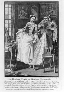 Die Hurenpflegerin oder moderne Kupplerin, veröffentlicht 1750 (bw Gravur)