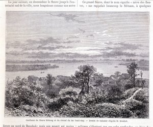 Zusammenfluss des Mekong-Flusses und des Touli-Sees - Zeichnung von Sabatier nach Mr. Mouhot. „Tour du monde“