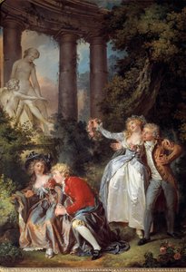 Galante Venus-Szene in einer romantischen Landschaft mit antiken Ruinen von Louis Rolland Trinquesse