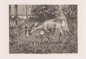 Hirsch mit zwei Jungen von Louis Theodor Lindblohm