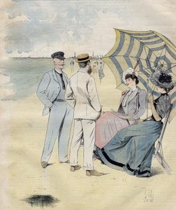 Seebäder: am Strand. von L. Vallet. Aquarell. 1892