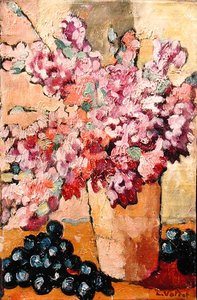 Stillleben mit Blumen und schwarzen Trauben von Louis Valtat