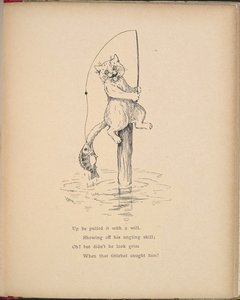 Eine Katze angelt mit einer Rute von Louis Wain