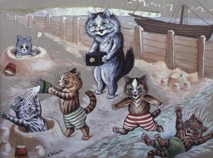 Katzen baden im Meer von Louis Wain