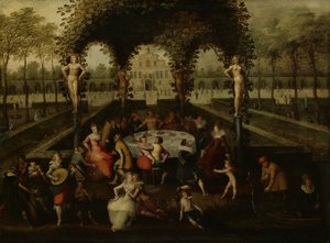 Venus, Bacchus und Ceres mit Sterblichen in einem Liebesgarten