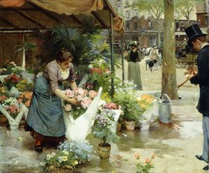 Ein Blumenmarkt in Paris von Louis de Schryver