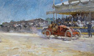 Erstes Grand Prix des Automobile Club de France 1906, Ankunft des Gewinners, Compiegne, Frankreich von Louis de Schryver