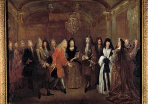 König Ludwig XIV. (1638-1715) empfängt Prinz Friedrich August von Sachsen von Elisabeth Charlotte d