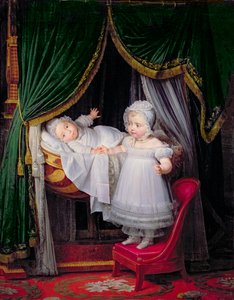 Henri-Charles-Ferdinand von Artois (1820-83) Herzog von Bordeaux und seine Schwester Louise-Marie-Therese von Artois (1819-64) in den Tuilerien