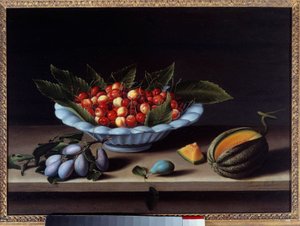 Schale mit Kirschen, Pflaumen und Melone (Gemälde von Louise Moillon, 1633) von Louise Moillon