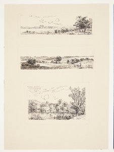 Blatt mit drei kleinen Landschaften von Louise Ravn Hansen