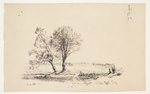 Landschaft mit Weiden an einem Wasserlauf von Louise Ravn Hansen