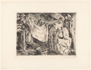 Gruppe von Frauen, eine nackt und eine andere hält ein Tuch hoch von Lovis Corinth (signed by artist)