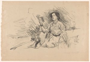 Lesendes Mädchen, sitzend auf dem Boden von Lovis Corinth (signed by artist)