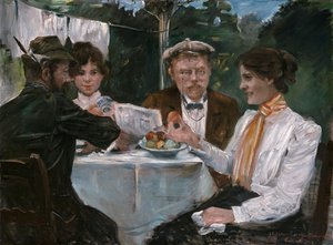Frühstück in Max Halbes Garten von Lovis Corinth