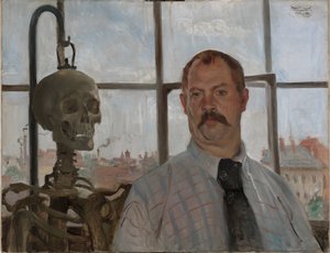 Selbstporträt mit Skelett von Lovis Corinth