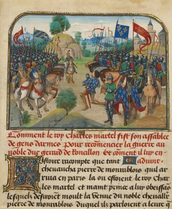 Die Armeen von Frankreich und Burgund mit Martel im Gebet