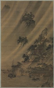 Flussdorf im Regensturm von Lu Wenying