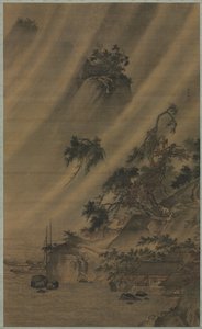 Flussdorf in einem Regensturm, ca. 1480-1507 von Lu Wenying