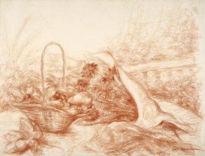 Stillleben mit Obstkorb und Blumenstrauß von Luc Albert Moreau