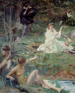 Marie F. des Ursins, Herzogin von Montmorency und der Dichter Theophile de Viau in Chantilly im Pavillon von Sylvie (Detail) von Luc Oliver Merson