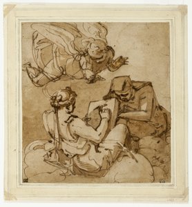 Allegorisches Thema (Engel über zwei Sibyllen) von Luca Cambiaso
