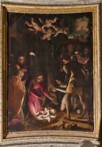 Genua, Duomo (St. Laurentius-Kathedrale), innen, Lercari-Kapelle oder Kapelle des Allerheiligsten Sakraments (nördliche Apsis): "Anbetung der Hirten", von Luca Cambiaso von Luca Cambiaso