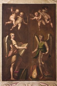 Genua, Dom (Kathedrale St. Laurentius), Sakristei, Kapelle: "Engel mit bischöflichen Insignien, Büchern und Palmzweigen", von Luca Cambiaso, um 1580 von Luca Cambiaso