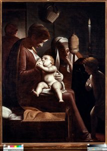 Jungfrau und Kind mit Johannes dem Täufer oder „Jungfrau mit einer Kerze“ oder „Heilige Familie mit der hl. Anna und Johannes dem Täufer“ (Jungfrau mit einer Kerze) Gemälde von Luca Cambiaso (1527-1585) von Luca Cambiaso