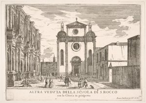 Blatt 38: Ansicht der Fassade der Kirche St. Roch und links die Fassade der Schule