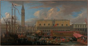Der Bucintoro verlässt das Bacino di San Marco von Luca Carlevarijs