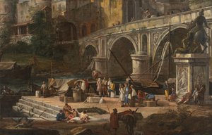 Ansicht eines Flusshafens, zwischen 1690 und 1699 von Luca Carlevaris
