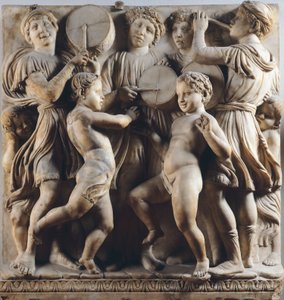 Kinder und Putten tanzen, singen und spielen, Detail von Cantoria (Chorgalerie)