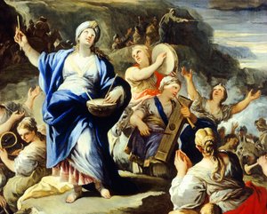 Szene des Tanzens und Singens, aus dem Lied von Miriam, von Luca Giordano (1634-1705)