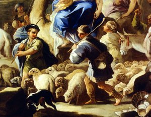 Schafe und Hirten, Detail aus Rebeccas Abreise nach Kanaan, von Luca Giordano (1634-1705) von Luca Giordano