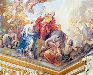 Mäßigung, Detail des Freskenzyklus im Spiegelsaal von Luca Giordano, Palazzo Medici Riccardi, Florenz