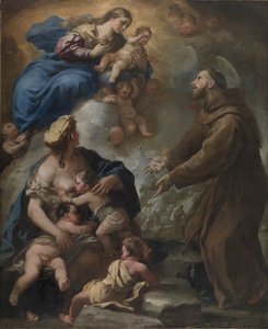 Die Jungfrau und das Kind erscheinen dem Heiligen Franz von Assisi, 1680er von Luca Giordano