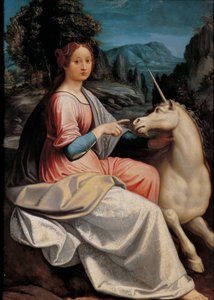 Dame und Einhorn, 1534-1540 von Luca Longhi