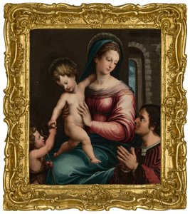 Die Madonna und das Kind mit dem kleinen Johannes dem Täufer und einem Stifter von Luca Penni