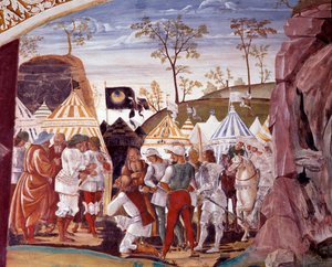 Benedikt entlarvt die List von Totila, König der Goten, um seine Hellseherei zu testen von Luca Signorelli
