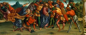 Gefangennahme Christi, Detail vom Predella der Beweinung Christi von Luca Signorelli von Luca Signorelli